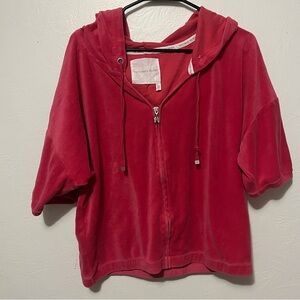 Victoria's Secret Y2K Pink Velour Top short sleeve and hoodie size Large